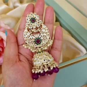 Soundarya Kundan Jhumka Earrings - Purple