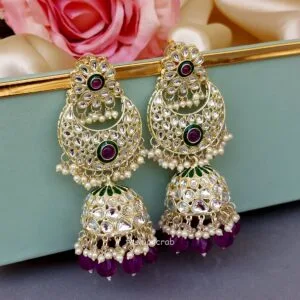 Soundarya Kundan Jhumka Earrings - Purple