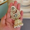 Soundarya Kundan Jhumka Earrings - White-02 Soundarya Kundan Jhumka Earrings - White