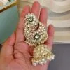 Soundarya Kundan Jhumka Earrings - White-02 Soundarya Kundan Jhumka Earrings - White