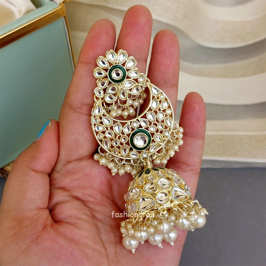 Soundarya Kundan Jhumka Earrings - White