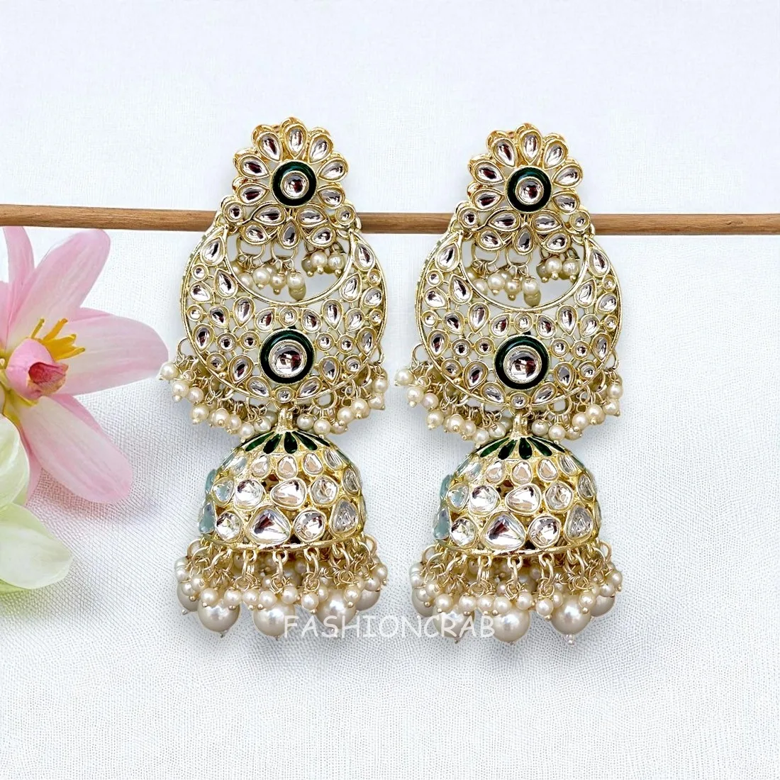 Soundarya Kundan Jhumka Earrings - White