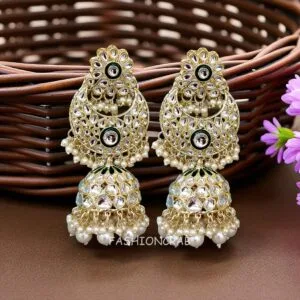 Soundarya Kundan Jhumka Earrings - White