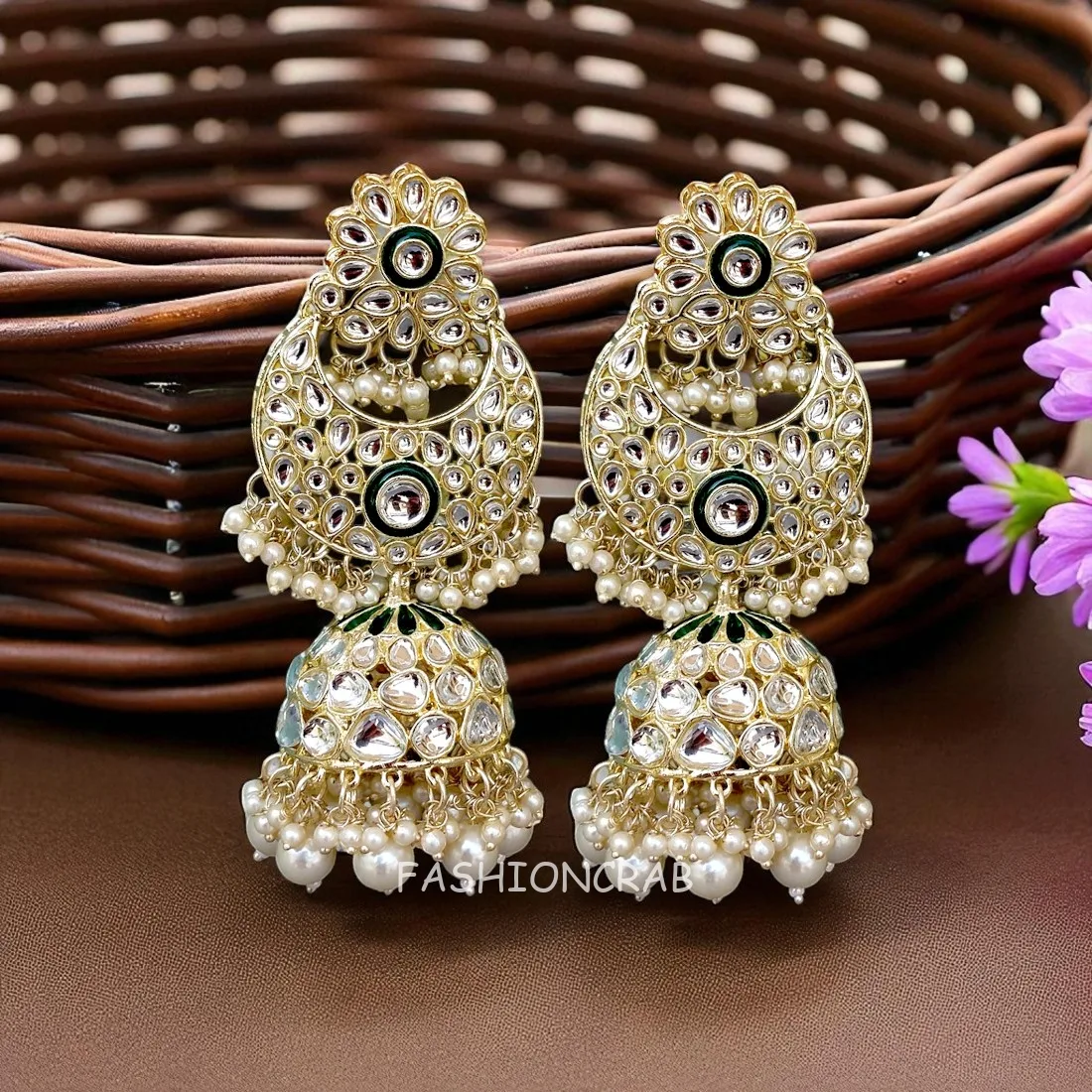 Soundarya Kundan Jhumka Earrings - White