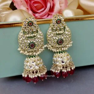 Soundarya Kundan Jhumka Earrings - Wine