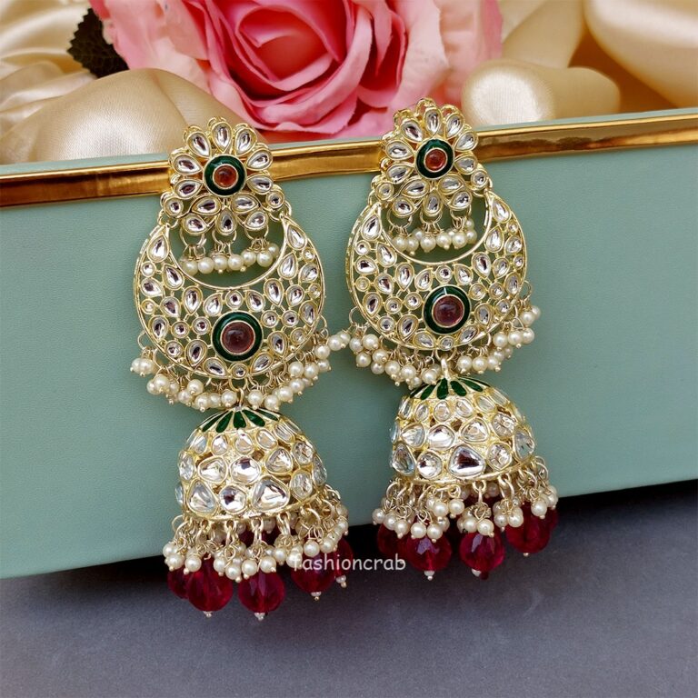 Soundarya Kundan Jhumka Earrings - Wine