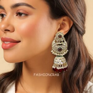 Soundarya Kundan Jhumka Earrings - Wine
