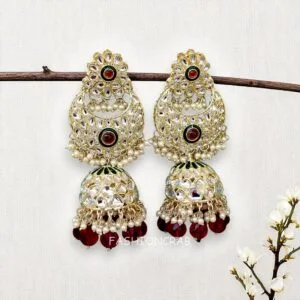 Soundarya Kundan Jhumka Earrings - Wine