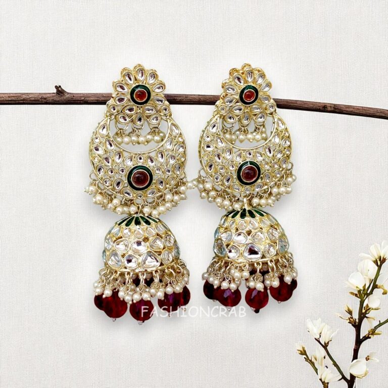 Soundarya Kundan Jhumka Earrings - Wine