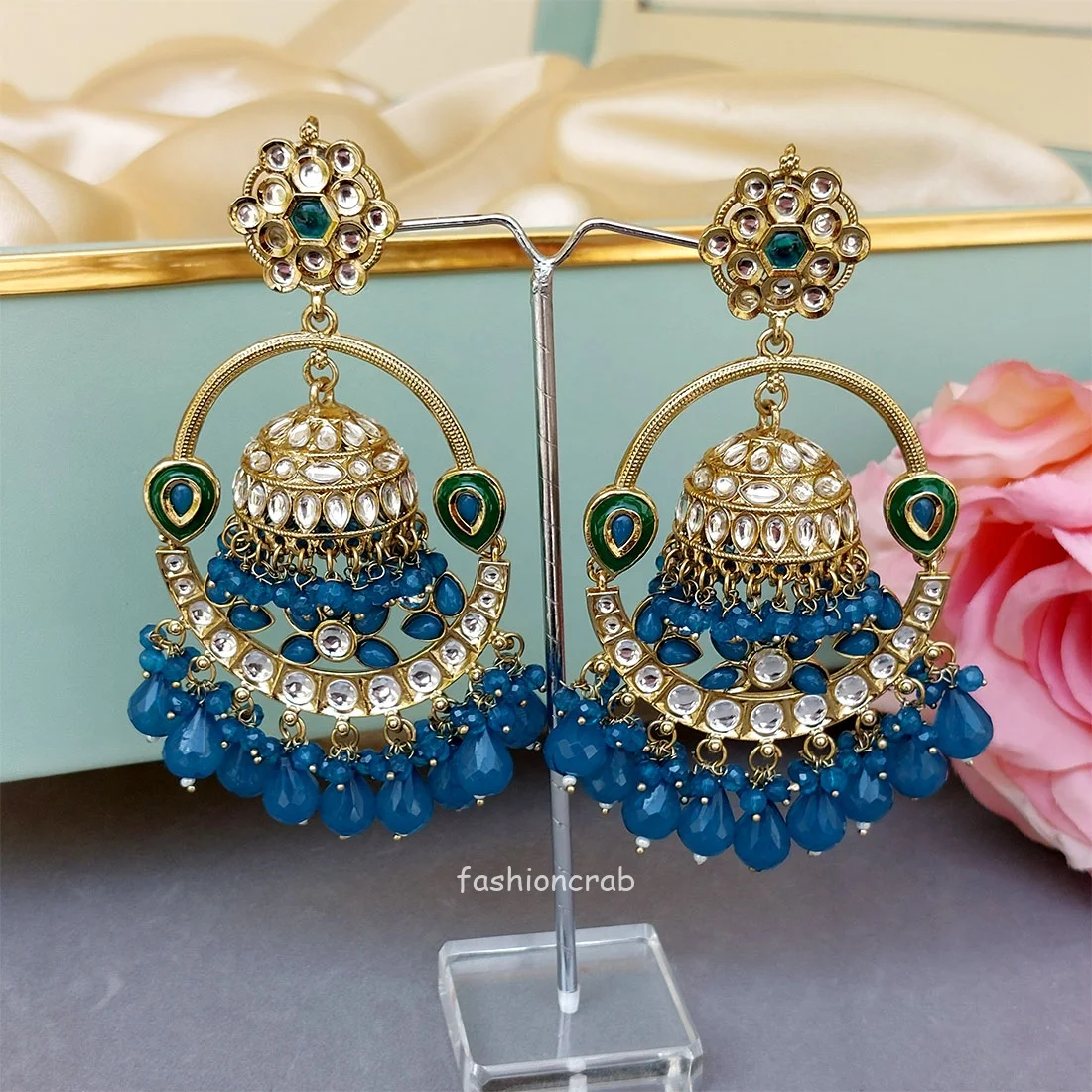 Vaani Jhumka Earrings - Peacock Blue
