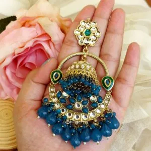 Vaani Jhumka Earrings - Peacock Blue