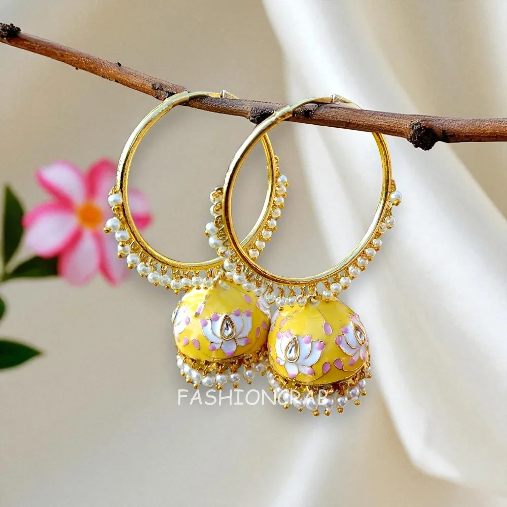 Yellow Color Jhumka for Saree