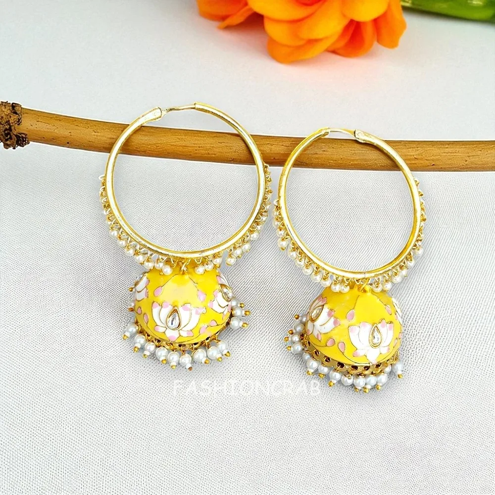 Yellow Color Jhumka for Saree