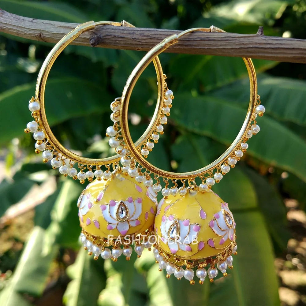 Yellow Color Jhumka for Saree