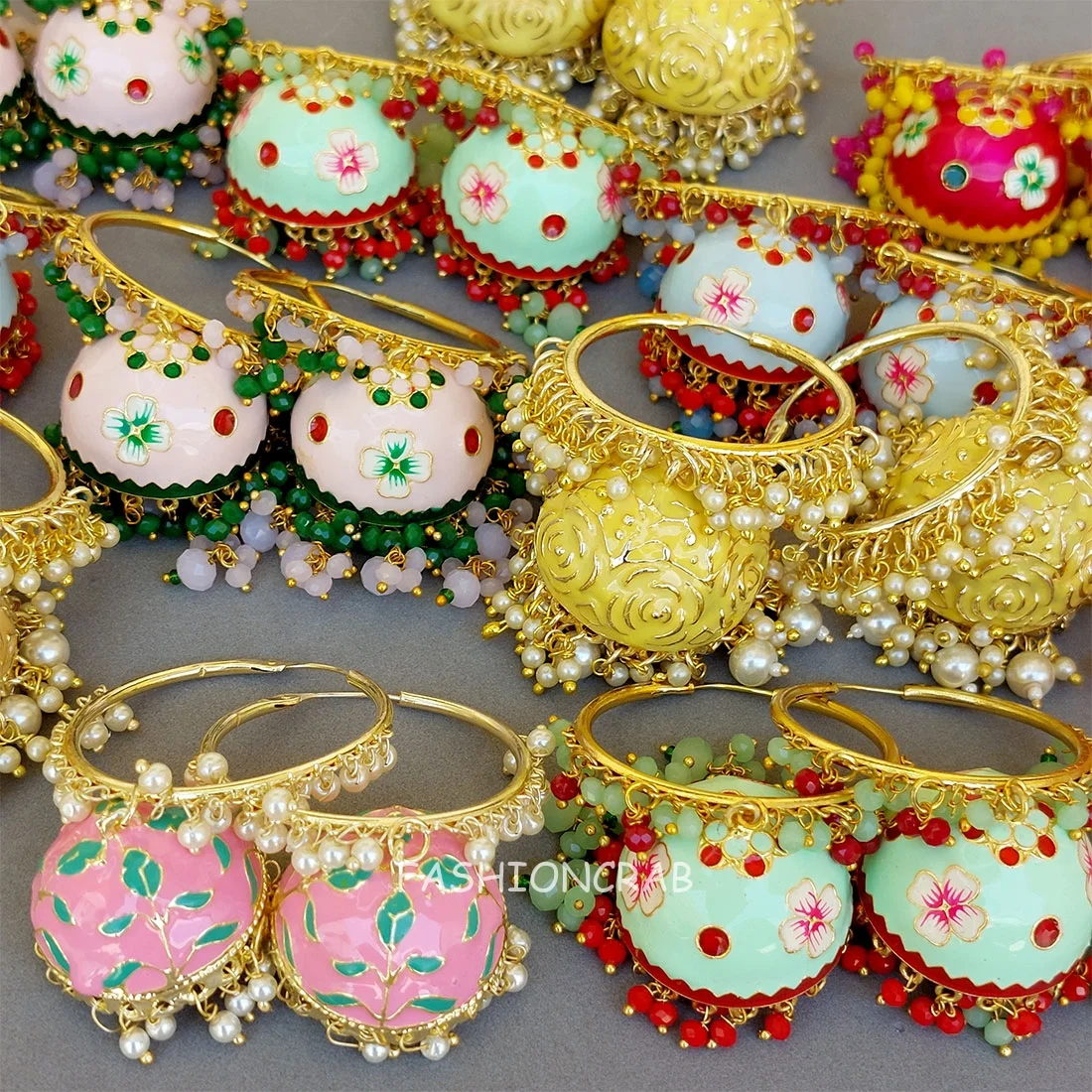 5 Assorted Meenakari Hoop Jhumka Earrings