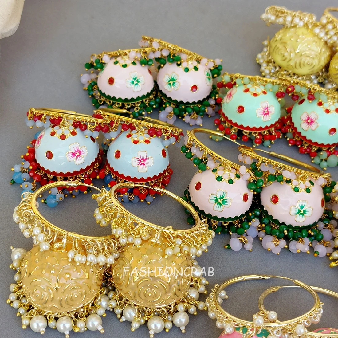 5 Assorted Meenakari Hoop Jhumka Earrings