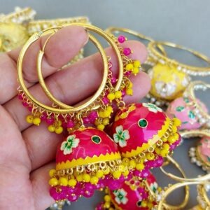 5 Assorted Meenakari Hoop Jhumka Earrings