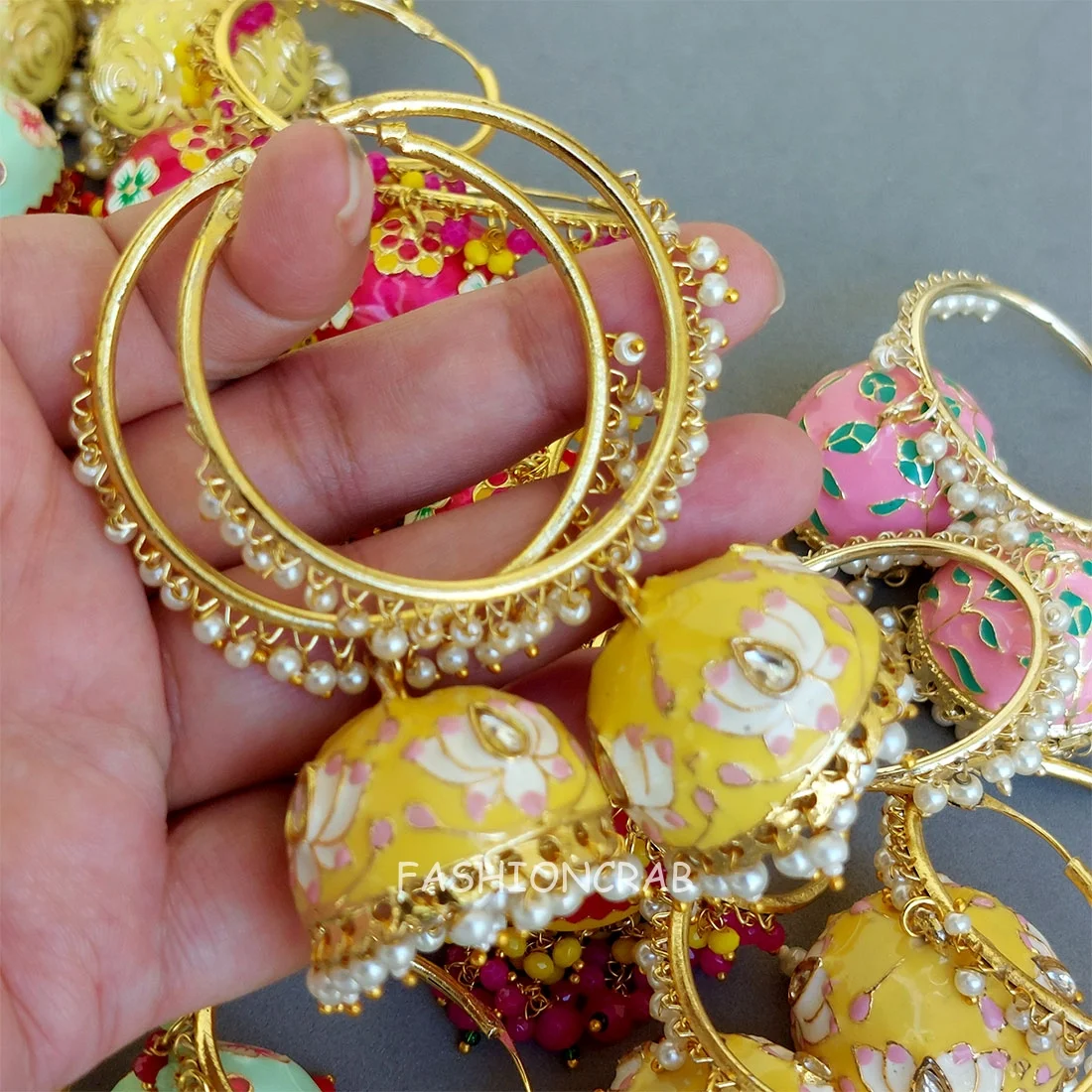 5 Assorted Meenakari Hoop Jhumka Earrings