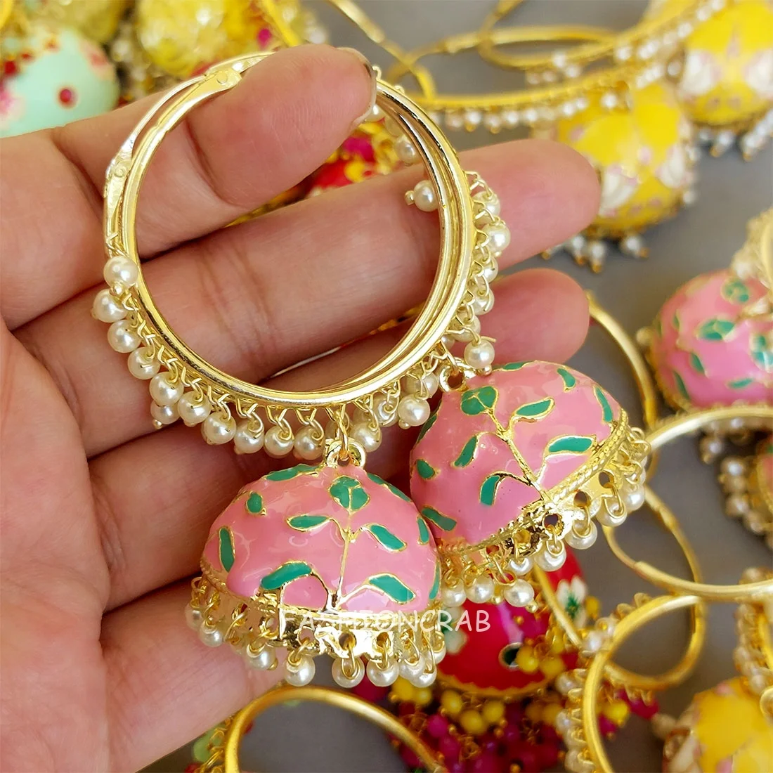 5 Assorted Meenakari Hoop Jhumka Earrings