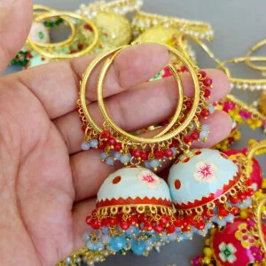 5 Assorted Meenakari Hoop Jhumka Earrings