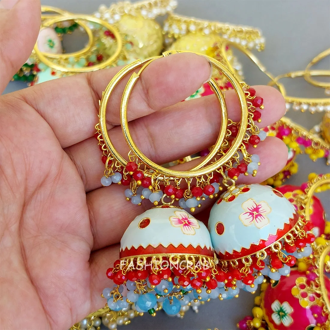 5 Assorted Meenakari Hoop Jhumka Earrings