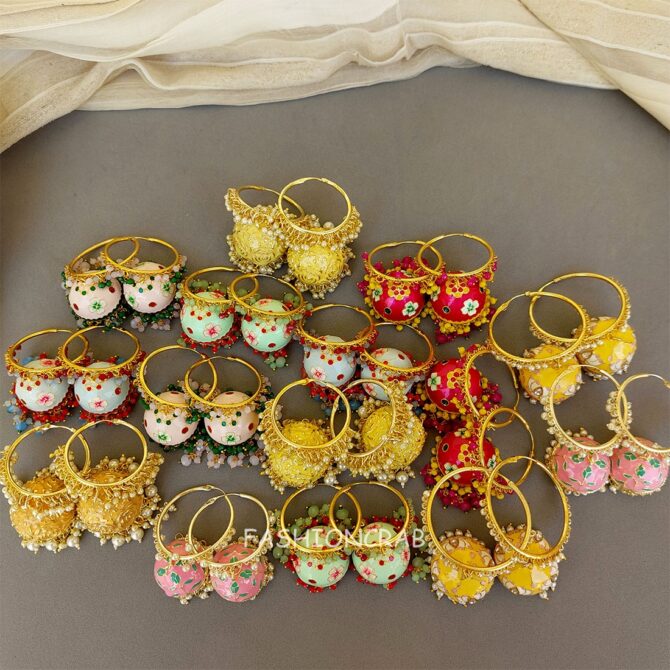 5 Assorted Meenakari Hoop Jhumka Earrings 5 Assorted Meenakari Hoop Jhumka Earrings