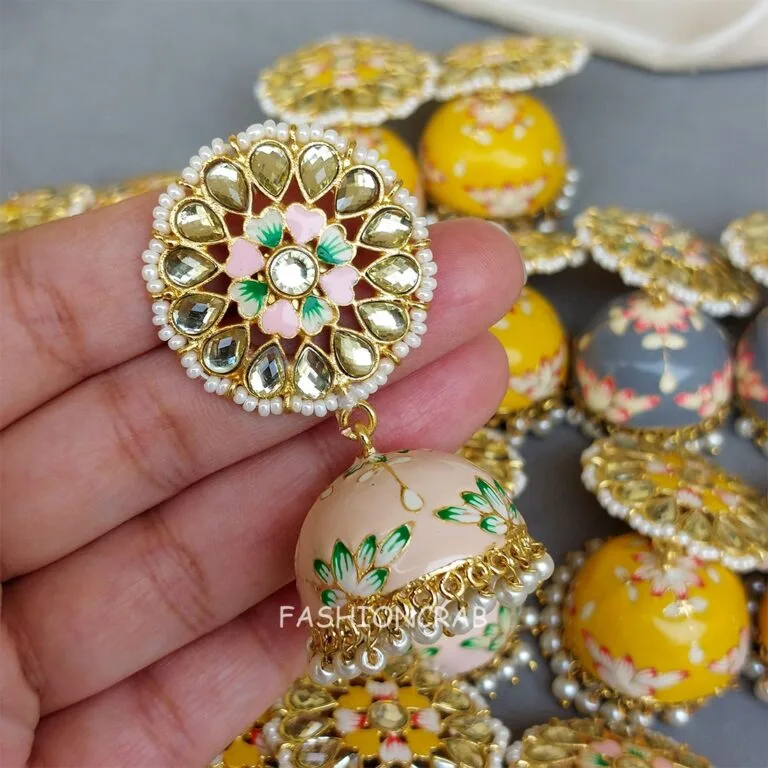 5 Assorted Meenakari Jhumka Earrings - Earrings Combo Set of 5