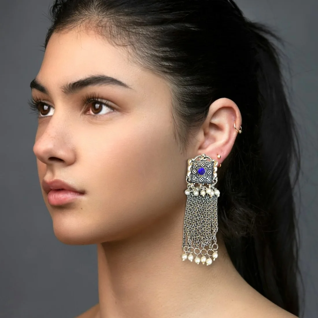 Blue Oxidised Jewellery Set for Saree