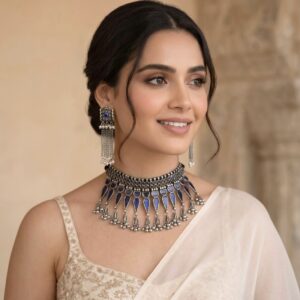 Blue Oxidised Jewellery Set for Saree