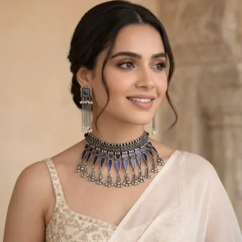 Blue Oxidised Jewellery Set for Saree