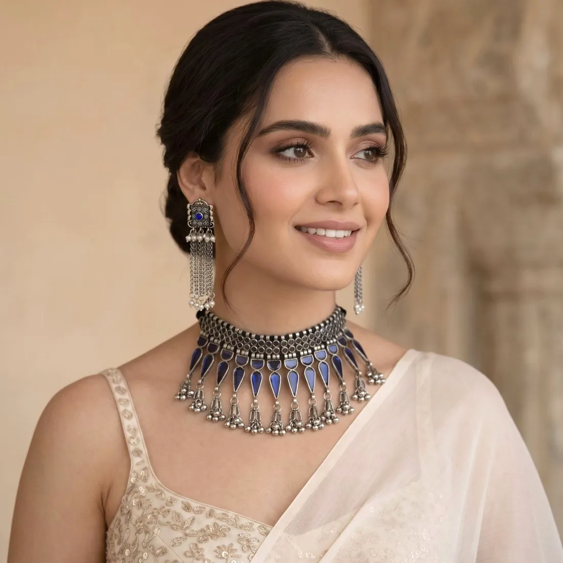 Blue Oxidised Jewellery Set for Saree