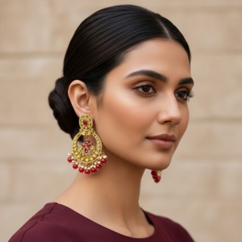 Maroon Chandbali Earrings
