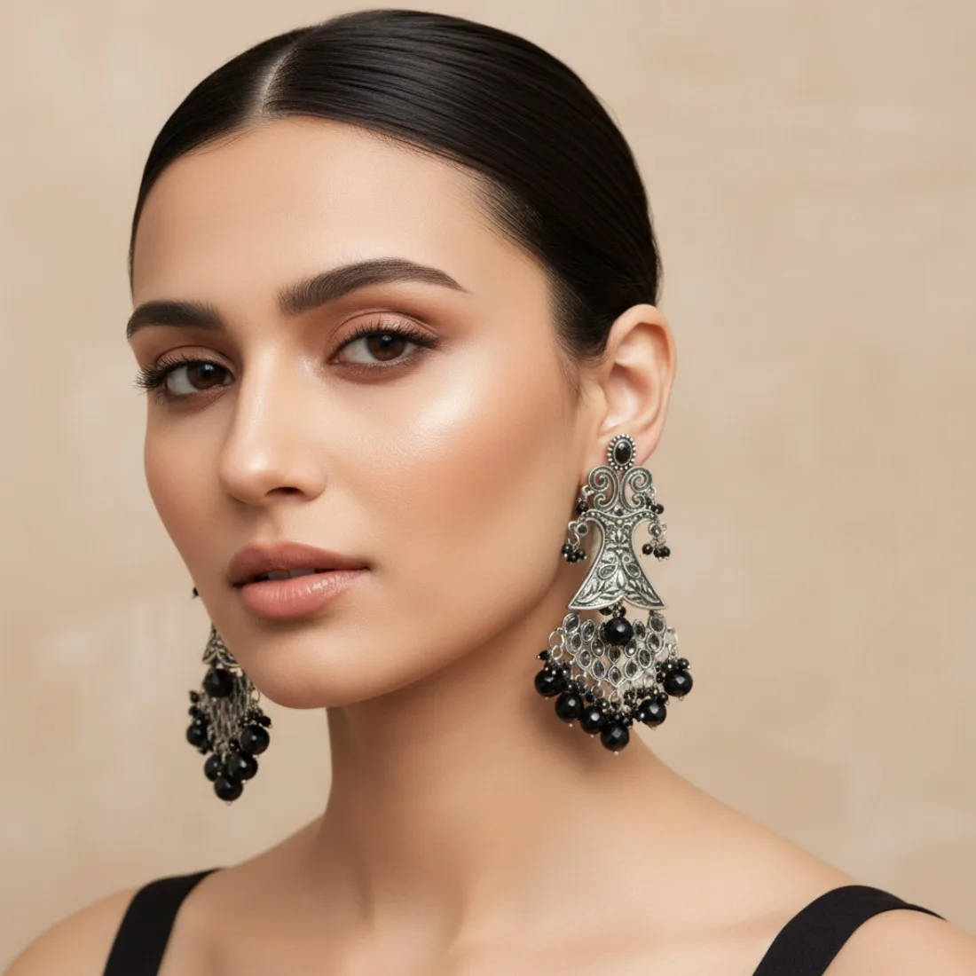 Saira Brass Earrings - Black