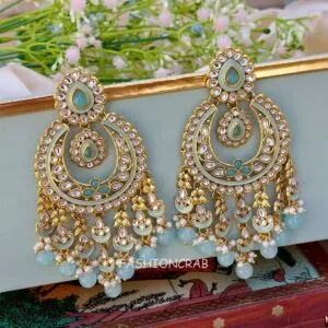 Aashi Kundan Earrings - Blue