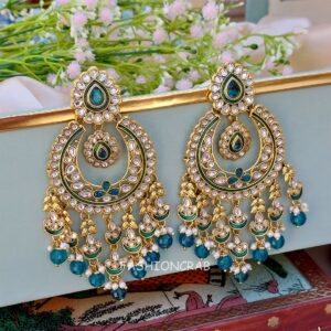 Aashi Kundan Earrings - Peacock Blue