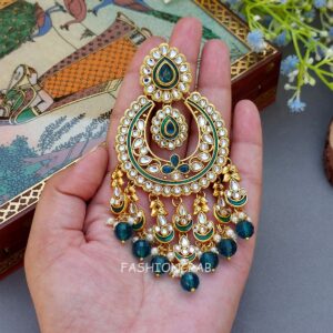 Aashi Kundan Earrings - Peacock Blue