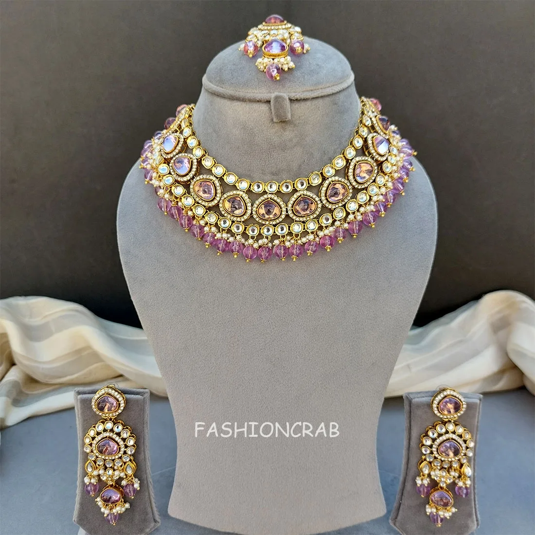 Ahana Pearl Necklace Set - Lavender