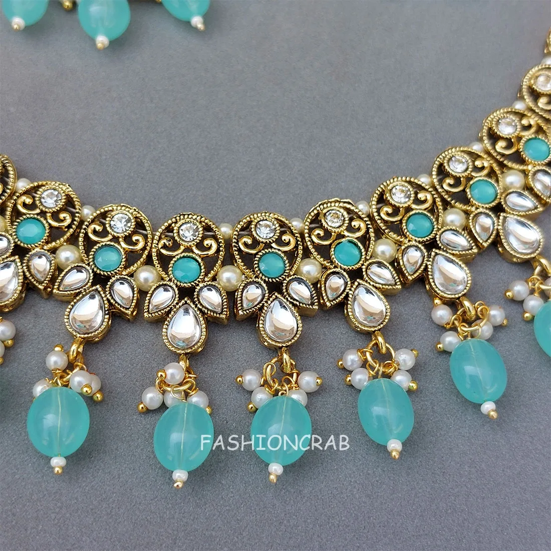 Anya Kundan Set - Light Blue