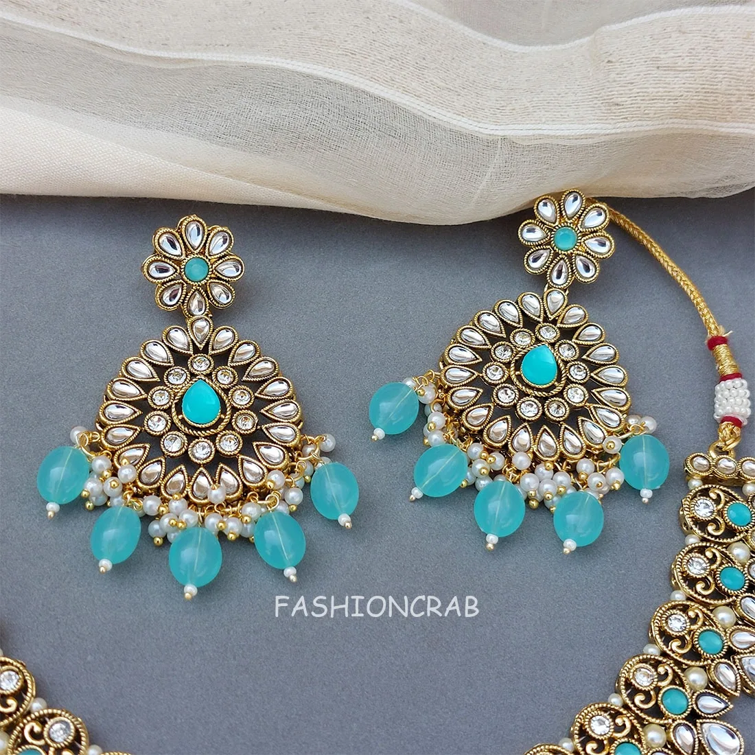 Anya Kundan Set - Light Blue