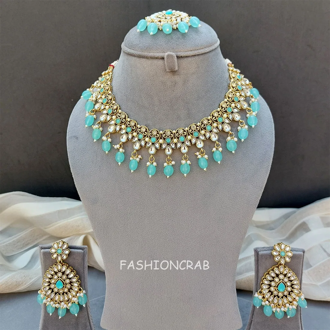 Anya Kundan Set - Light Blue