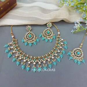 Anya Kundan Set - Light Blue