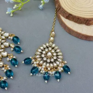 Anya Kundan Set - Peacock Blue