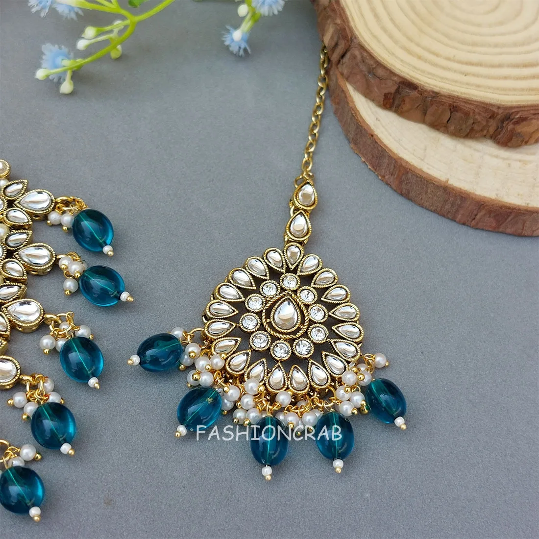 Anya Kundan Set - Peacock Blue