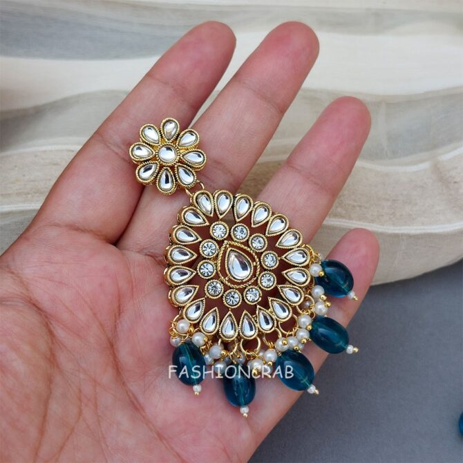 Anya Kundan Set - Peacock Blue