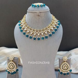Anya Kundan Set - Peacock Blue