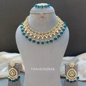 Anya Kundan Set - Peacock Blue