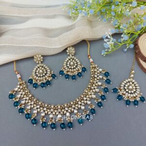 Anya Kundan Set - Peacock Blue