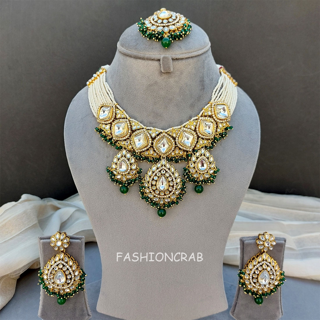 Archie Necklace and Earring Set - Green