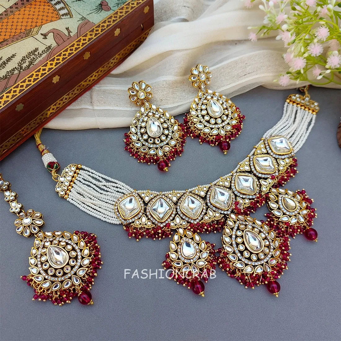 Archie Necklace and Earring Set - Pink