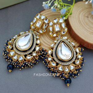 Diana Kundan Earrings - Dark Blue